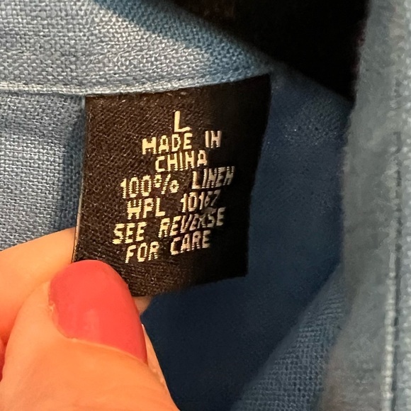 Blue pure linen button down shirt Joseph and Lyman Italian linen size large - Picture 6 of 10